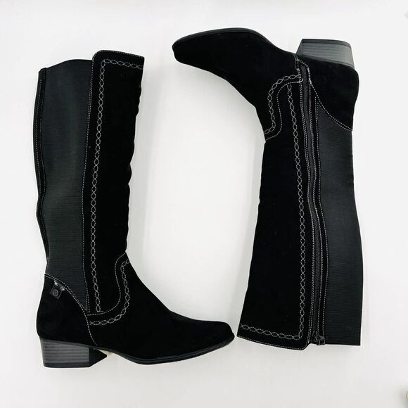 Gloria Vanderbilt Beatrice Knee High Black Microsuede Boots Size 8 - Picture 2 of 12